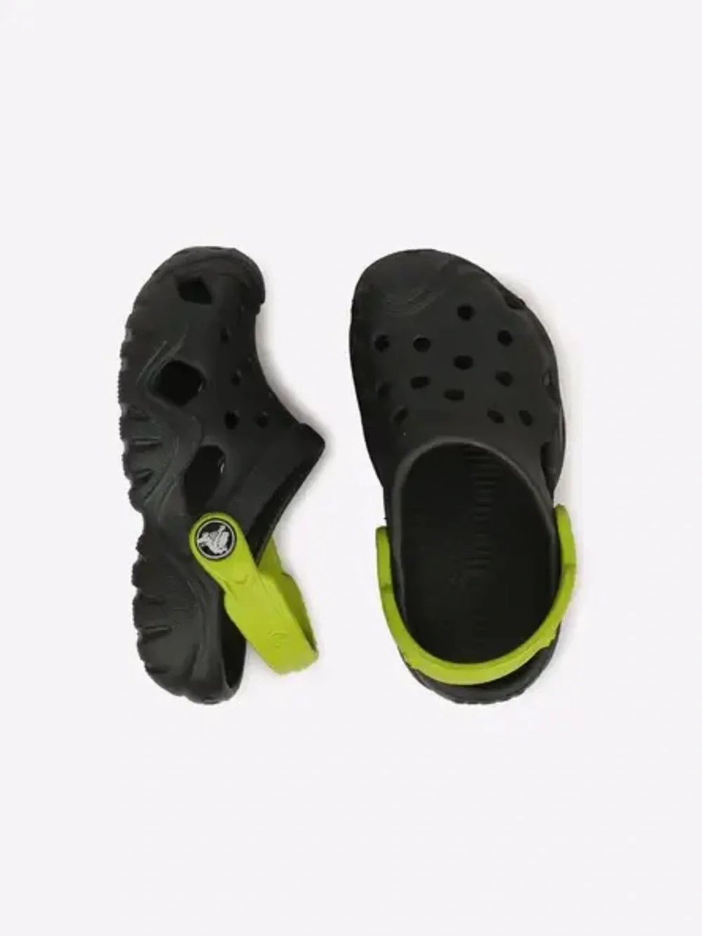 CROCS Kids Black Clogs with Lime Green Heel Strap